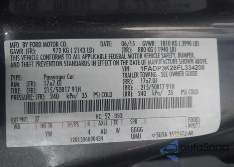 2015 Ford Focus Se z USA, uszkodzony, nr VIN 1FADP3K28FL334206